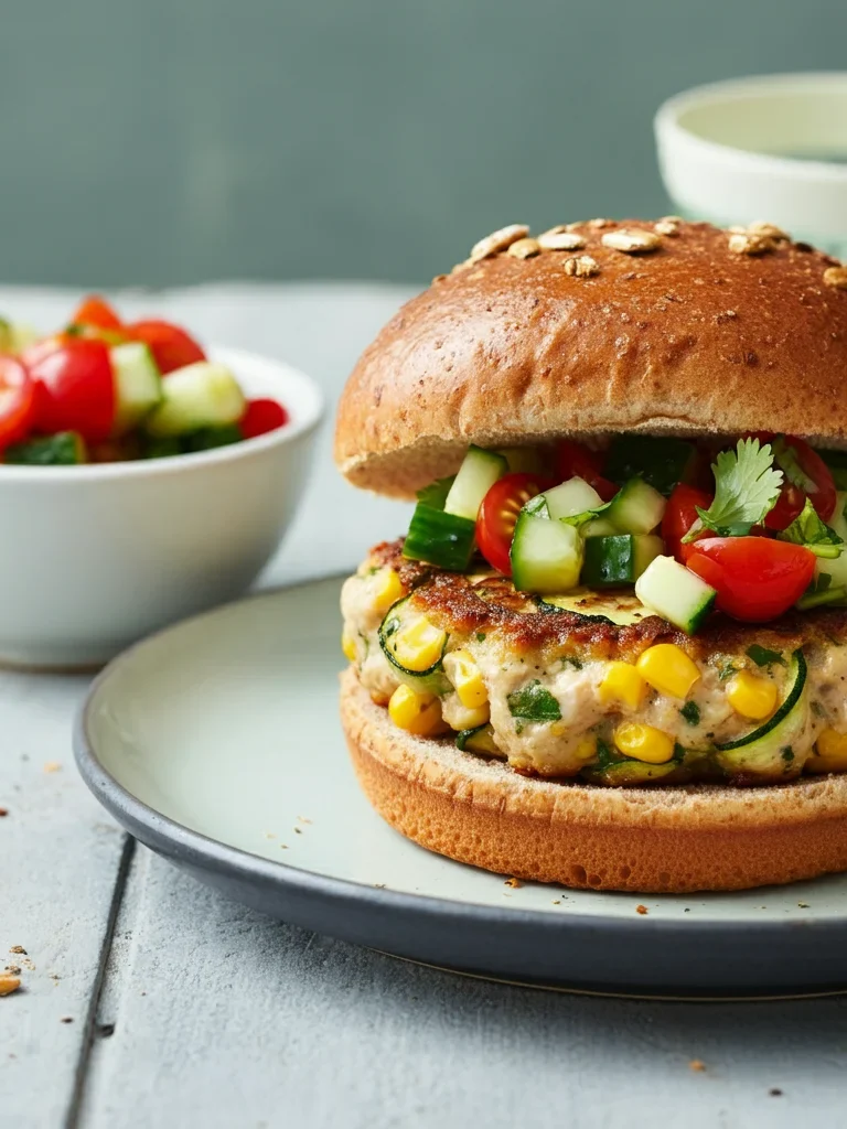 Chicken, Zucchini, and Fresh Corn Burgers