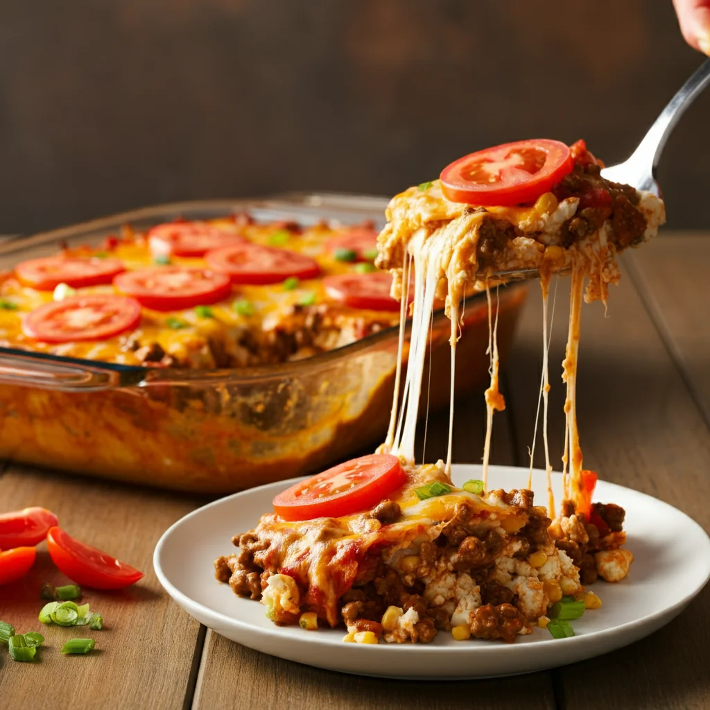 WW Taco Bake Casserole Hand holding a rolled-up portion of Taco Bake Casserole over a classy white plate, with other smaller rolls neatly arranged on the plate