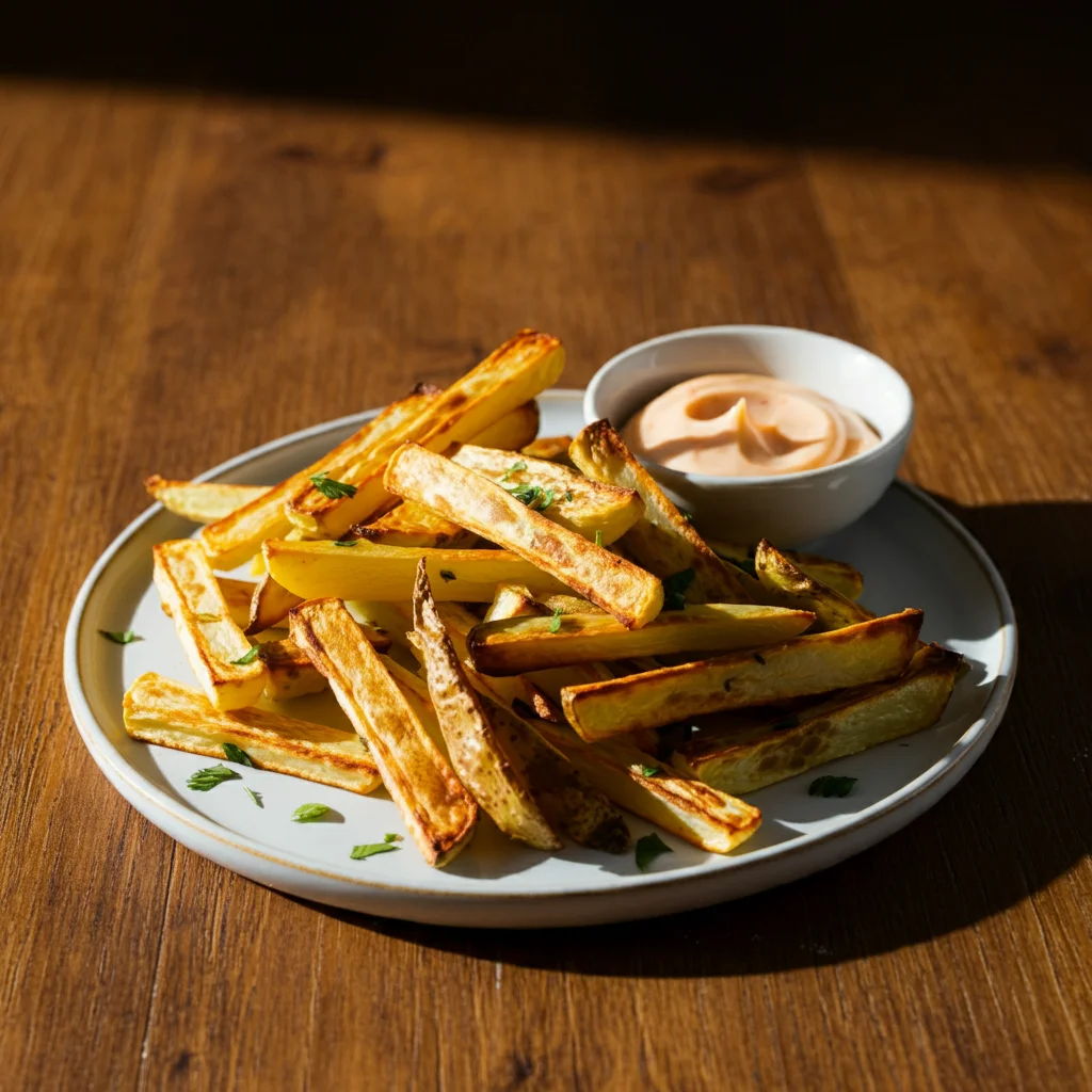 Crispy keto French fries made with low-carb ingredients like almond flour and cheese, served golden brown and perfectly seasoned for a healthy, guilt-free snack or side dish.