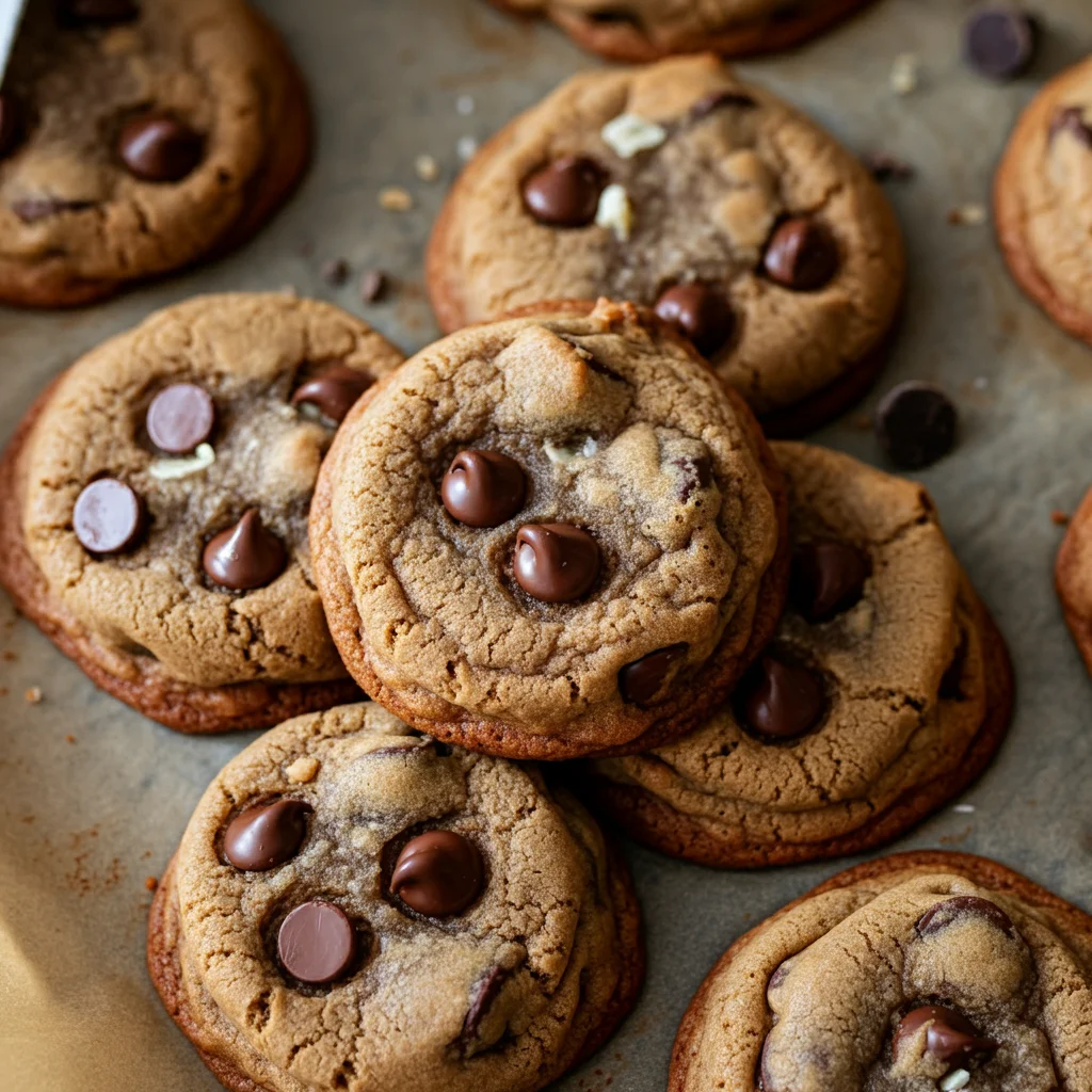 "Freshly baked keto chocolate chip cookies on a cooling rack, captured in a casual, handheld mobile phone photo with a cozy kitchen background."
