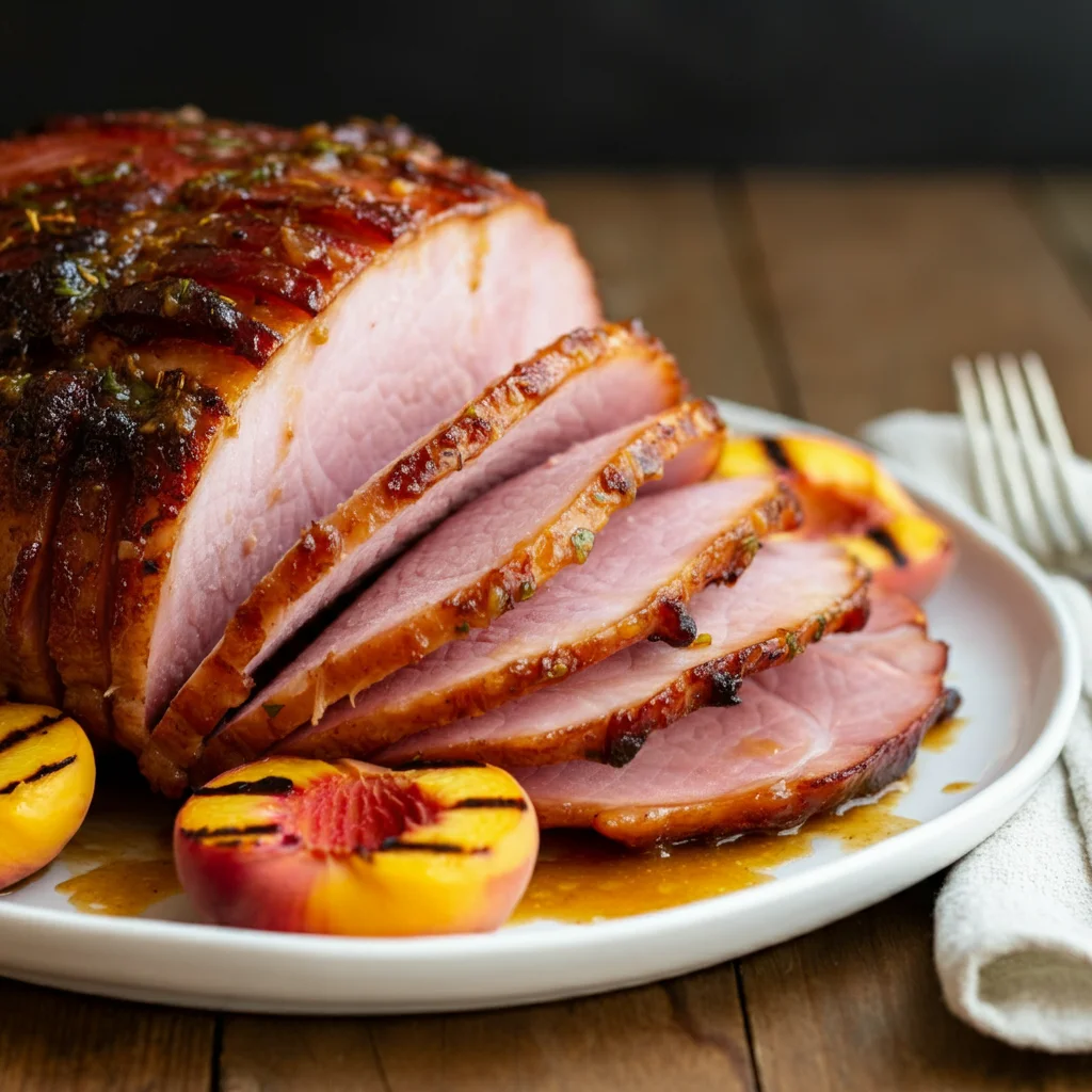 WW Orange-Glazed Ham with Grilled Peaches