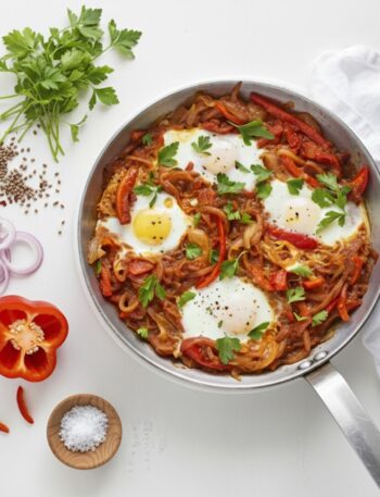 One Pan Eggs with Tomatoes Peppers Yogurt Turkish Style High Protein Breakfast 2 High Protein Recipe, Recipe