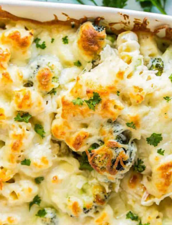 High Protein Alfredo Baked Pasta with Broccoli