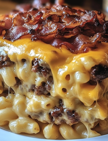 High Protein BBQ Bacon Cheeseburger Mac and Cheese Casserole