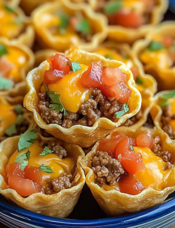 High Protein Taco Ranch Bites fresh from the oven with melted cheddar cheese and crispy golden phyllo shells.