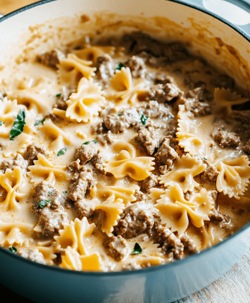High Protein Cheesy Garlic Butter Beef Bowtie Pasta