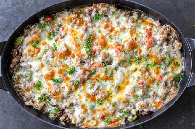 High-Protein Philly Cheesesteak Casserole